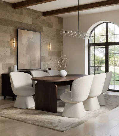 Varm Ribbed Dining Table with Aiko Chairs Set