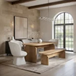 Varm Ribbed Dining Table with Bench & Aiko Chairs Set