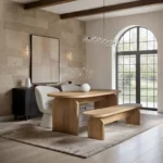 Varm Ribbed Dining Table with Bench & Aiko Chairs Set