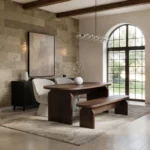 Varm Ribbed Dining Table with Bench & Aiko Chairs Set