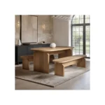 Varm Ribbed Oval Dining Table & 2 Bench Set
