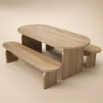 Varm Ribbed Oval Dining Table & 2 Bench Set