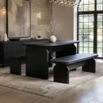 Varm Ribbed Oval Dining Table & 2 Bench Set
