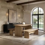 Varm Ribbed Oval Extendable Dining Table & 2 Bench Set