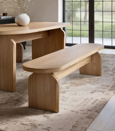 Varm Wood Effect Ribbed Dining Bench