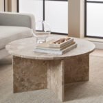 Vega Round Coffee Table with Brown Marble Top 90cm