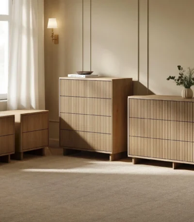 Velmor 4 Piece Ribbed Bedroom Furniture Set