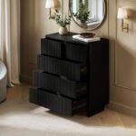Velmor Ribbed Chest of 5 Drawers Black - Image 3