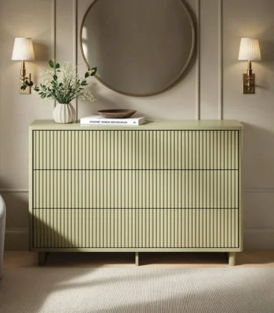 Velmor Ribbed Chest of 6 Drawers Olive Green