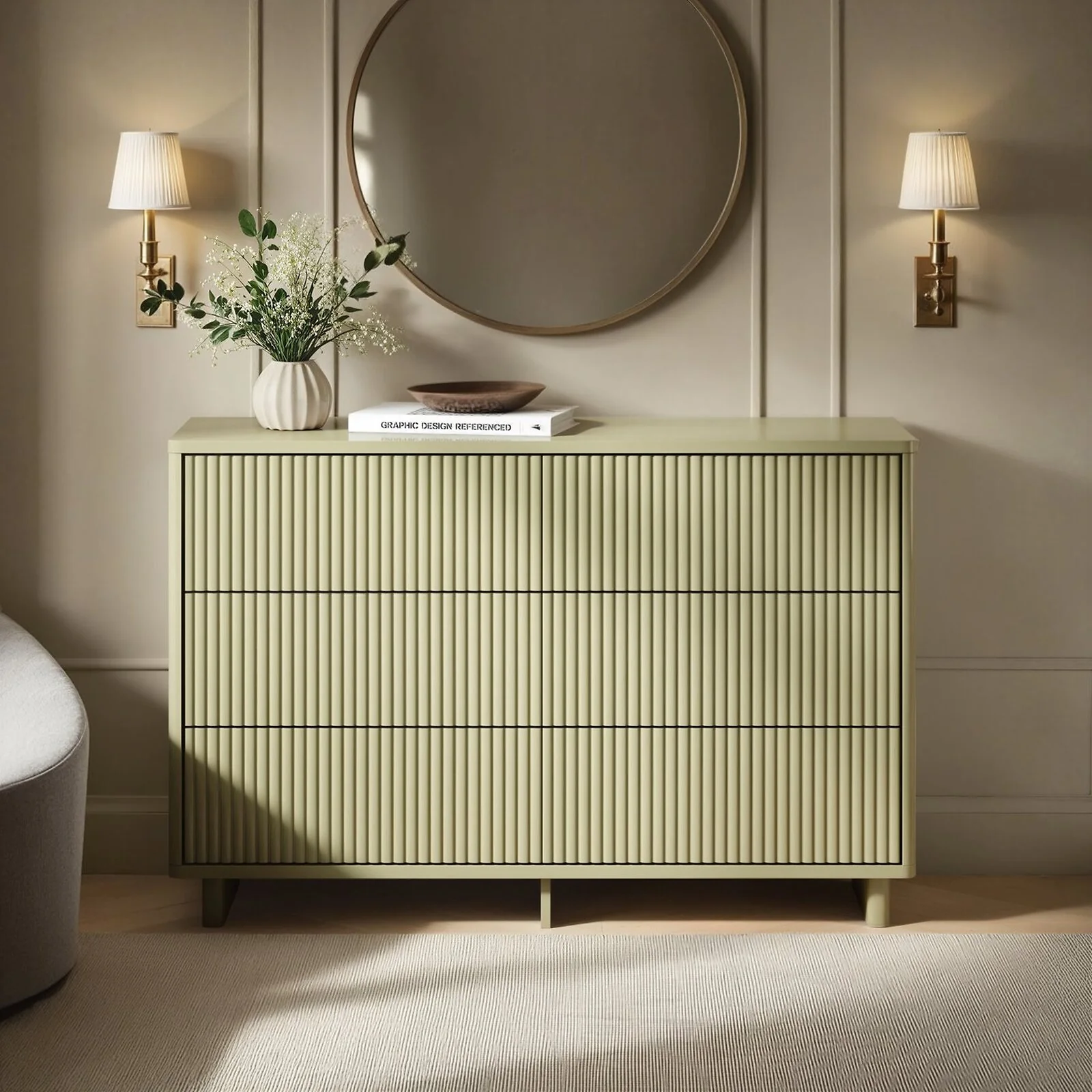 Velmor Ribbed Chest of 6 Drawers Olive Green Velmor Ribbed Chest of 6 Drawers Olive Green