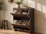 Velmor Slim Ribbed Shoe Cabinet with 2 Flip Drawers - Image 4