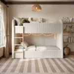 Venna Panelled Upholstered Bunk Bed with Wooden Ladder