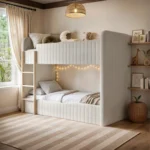 Venna Panelled Upholstered Bunk Bed with Wooden Ladder