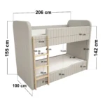 Venna Panelled Upholstered Bunk Bed with Wooden Ladder