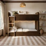Venna Panelled Upholstered Bunk Bed with Wooden Ladder
