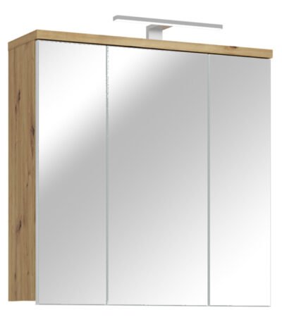 Veris 3 Door Mirrored Bathroom Cabinet with Integrated LED Lighting – Artisan Oak and Light Grey
