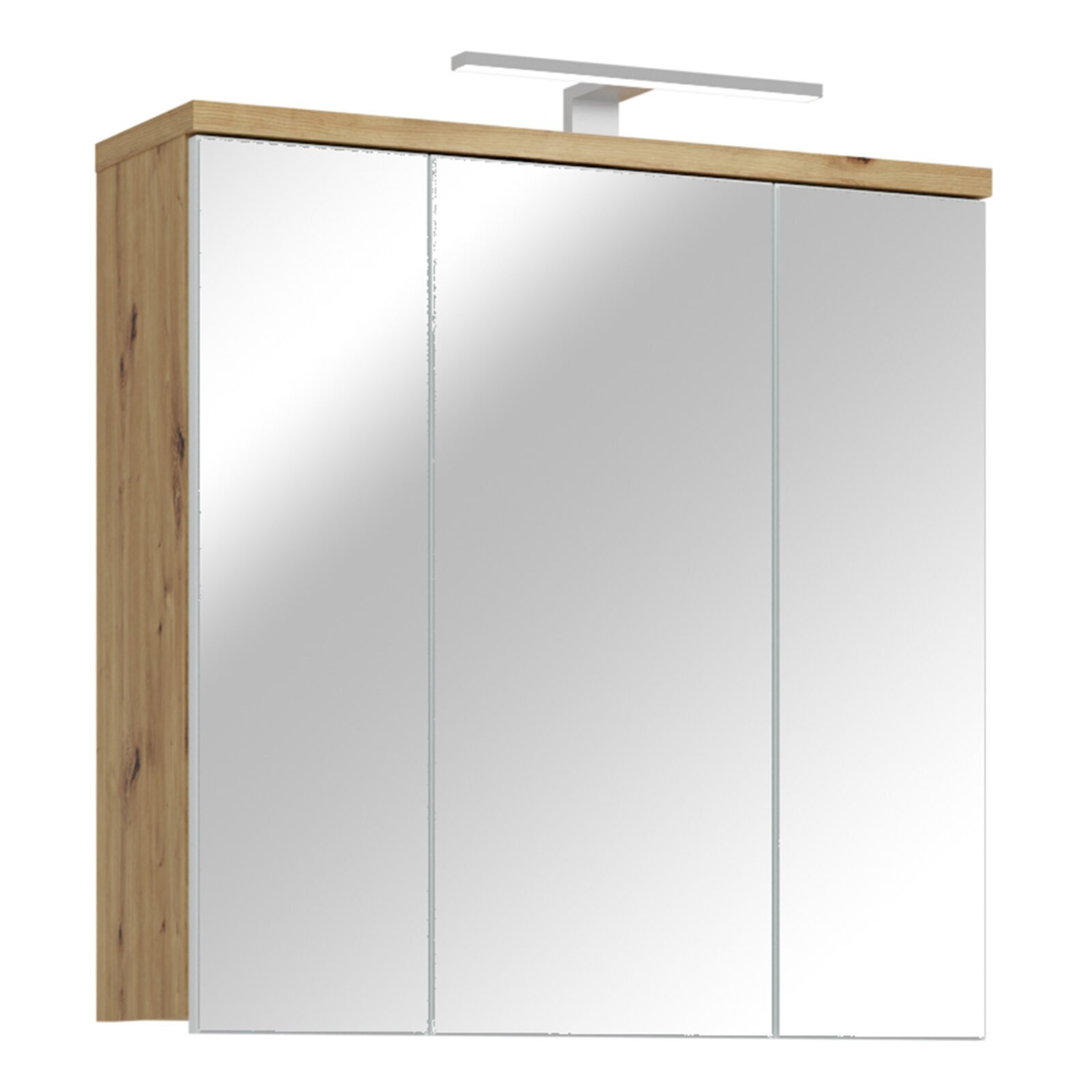 Veris 3 Door Mirrored Bathroom Cabinet with Integrated LED Lighting – Artisan Oak and Light Grey Veris 3 Door Mirrored Bathroom Cabinet with Integrated LED Lighting – Artisan Oak and Light Grey