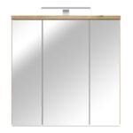 Veris 3 Door Mirrored Bathroom Cabinet with Integrated LED Lighting – Artisan Oak and Light Grey