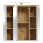 Veris 3 Door Mirrored Bathroom Cabinet with Integrated LED Lighting – Artisan Oak and Light Grey