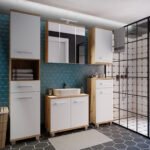 Veris 3 Door Mirrored Bathroom Cabinet with Integrated LED Lighting – Artisan Oak and Light Grey