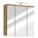 Veris 3 Door Mirrored Bathroom Cabinet with Integrated LED Lighting – Artisan Oak and Sage Green