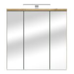 Veris 3 Door Mirrored Bathroom Cabinet with Integrated LED Lighting – Artisan Oak and Sage Green