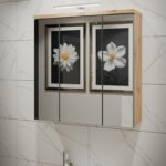 Veris 3 Door Mirrored Bathroom Cabinet with Integrated LED Lighting – Artisan Oak and Sage Green