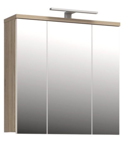 Veris 3 Door Mirrored Bathroom Cabinet with Integrated LED Lighting – Sonoma Oak & White Gloss