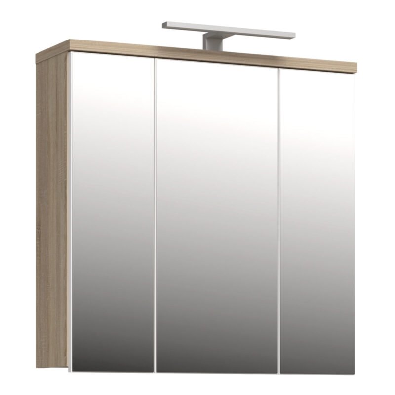 Veris 3 Door Mirrored Bathroom Cabinet with Integrated LED Lighting – Sonoma Oak & White Gloss