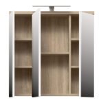Veris 3 Door Mirrored Bathroom Cabinet with Integrated LED Lighting – Sonoma Oak & White Gloss