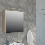 Veris 3 Door Mirrored Bathroom Cabinet with Integrated LED Lighting – Sonoma Oak & White Gloss