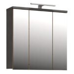 Veris 3 Door Mirrored Bathroom Cabinet with Integrated LED Lighting – Walnut & Dark Grey
