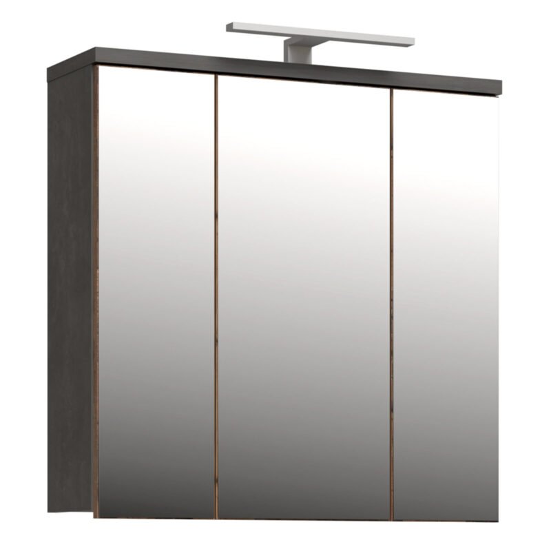 Veris 3 Door Mirrored Bathroom Cabinet with Integrated LED Lighting – Walnut & Dark Grey