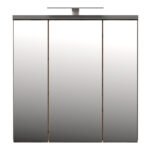 Veris 3 Door Mirrored Bathroom Cabinet with Integrated LED Lighting – Walnut & Dark Grey