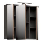 Veris 3 Door Mirrored Bathroom Cabinet with Integrated LED Lighting – Walnut & Dark Grey