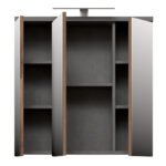 Veris 3 Door Mirrored Bathroom Cabinet with Integrated LED Lighting – Walnut & Dark Grey