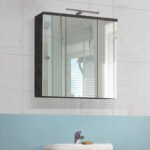 Veris 3 Door Mirrored Bathroom Cabinet with Integrated LED Lighting – Walnut & Dark Grey