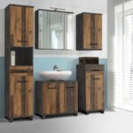 Veris 3 Door Mirrored Bathroom Cabinet with Integrated LED Lighting – Walnut & Dark Grey