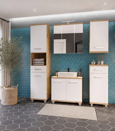 Veris 5 Piece Bathroom Set Artisan Oak & Light Grey Doors