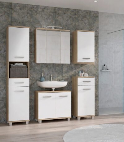 Veris 5 Piece Bathroom Set Sonoma Oak & White High Gloss