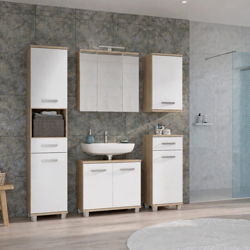 Veris 5 Piece Bathroom Set Sonoma Oak & White High Gloss
