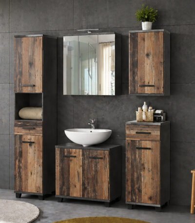Veris 5 Piece Bathroom Set Walnut & Dark Grey
