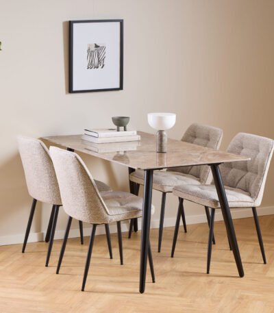 Wicklow Ceramic Dining Table Brown/Black 140-80cm includes 4 Brooke Dining Chairs in Monza Beige