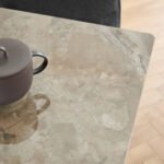 Wicklow Ceramic Dining Table Brown/Black 140-80cm includes 4 Brooke Dining Chairs in Monza Beige