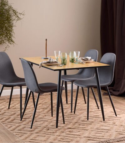Wilma Dining Table with Oak Top & Black Legs 120x80cm includes 4 Celia Dining Chairs in Light Grey