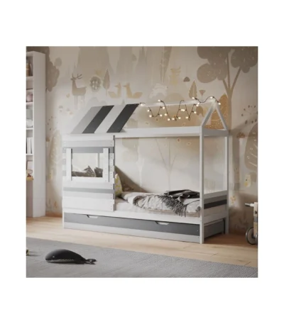 Woodland House Bed with Trundle White/Grey