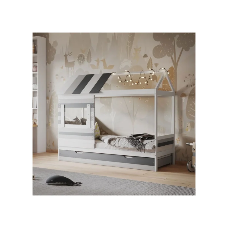 Woodland House Bed with Trundle White/Grey