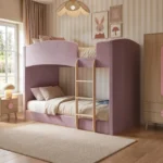 Zoey Upholstered Bunk Bed Pink Velvet
