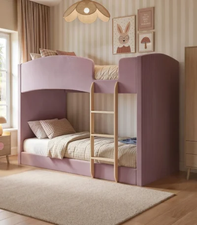 Zoey Upholstered Bunk Bed Pink Velvet