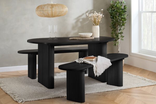 Axel Oval Fluted Dining Table With 2 Benches